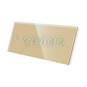 Luxion Panou Intrerupator Dublu + Dublu + Dublu cu Touch din Sticla Auriu, Prize - Intrerupatoare, Luxion, Luxion