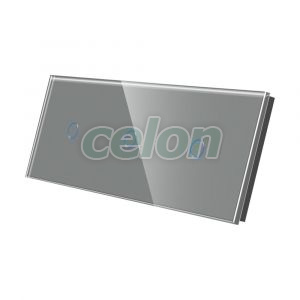 Luxion Panou Intrerupator Simplu + Simplu + Simplu cu Touch din Sticla Gri, Prize - Intrerupatoare, Luxion, Luxion