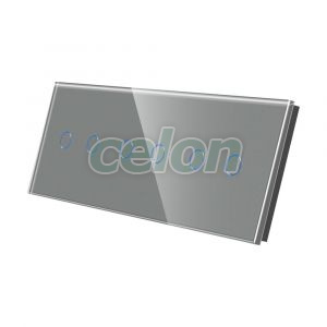 Luxion Panou Intrerupator Dublu + Dublu + Dublu cu Touch din Sticla Gri, Prize - Intrerupatoare, Luxion, Luxion