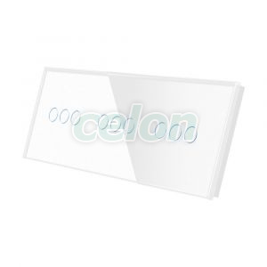 Luxion Panou Intrerupator Triplu + Triplu + Triplu cu Touch din Sticla Alb, Prize - Intrerupatoare, Luxion, Luxion