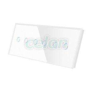 Luxion Panou Intrerupator Dublu + Dublu + Dublu cu Touch din Sticla Alb, Prize - Intrerupatoare, Luxion, Luxion