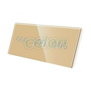 Luxion Panou Intrerupator Triplu + Triplu + Triplu cu Touch din Sticla Auriu, Prize - Intrerupatoare, Luxion, Luxion