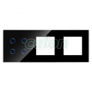 Panou Intrerupator Cvadruplu cu Touch si 2 Prize Simple Din Sticla LUXION, Prize - Intrerupatoare, Luxion, Luxion