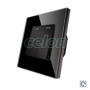 Intrerupator Dublu Mecanic cu Reset / Revenire LUXION cu Rama din Sticla, Prize - Intrerupatoare, Luxion, Luxion