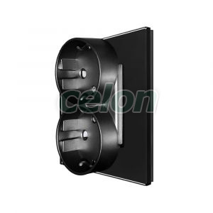 Luxion Priza Dubla cu Rama din Sticla Pentru Doza Simpla (negru), Prize - Intrerupatoare, Luxion, Luxion