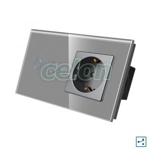 Intrerupator Dublu Cap Scara / Cruce + Priza cu Rama din Sticla LUXION, Serie A, Prize - Intrerupatoare, Luxion, Luxion