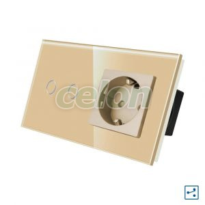 Intrerupator Dublu Cap Scara / Cruce + Priza cu Rama din Sticla LUXION, Serie A, Prize - Intrerupatoare, Luxion, Luxion