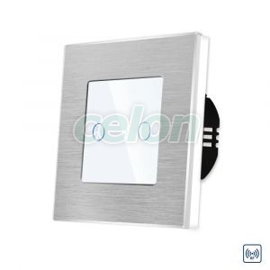 Intrerupator Dublu cu Touch din Sticla si Rama de Aluminiu LUXION, RF433, Prize - Intrerupatoare, Luxion, Luxion