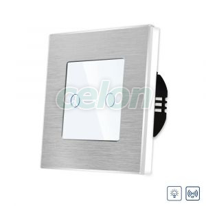 Intrerupator Dublu cu Variator si Touch din Sticla si Rama de Aluminiu LUXION, RF433, Prize - Intrerupatoare, Luxion, Luxion