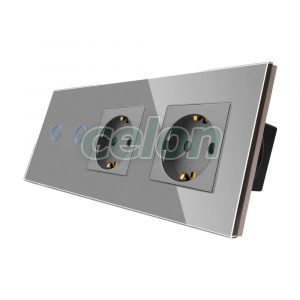 Intrerupator Dublu + 2 Prize cu Rama din Sticla LUXION, Prize - Intrerupatoare, Luxion, Luxion