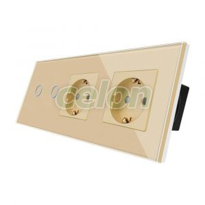 Intrerupator Dublu + 2 Prize cu Rama din Sticla LUXION, Prize - Intrerupatoare, Luxion, Luxion