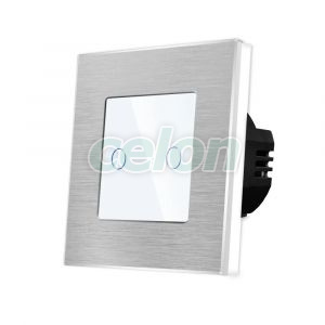 Intrerupator Dublu cu Touch din Sticla si Rama de Aluminiu LUXION, 500W, Prize - Intrerupatoare, Luxion, Luxion