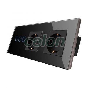 Intrerupator Triplu + 2 Prize cu Rama din Sticla LUXION, Prize - Intrerupatoare, Luxion, Luxion