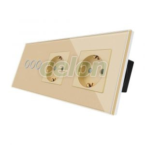 Intrerupator Triplu + 2 Prize cu Rama din Sticla LUXION, Prize - Intrerupatoare, Luxion, Luxion