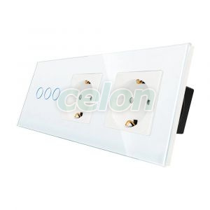 Intrerupator Triplu + 2 Prize cu Rama din Sticla LUXION, Prize - Intrerupatoare, Luxion, Luxion