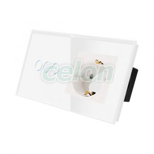 Intrerupator Triplu + Priza cu Rama din Sticla LUXION, Prize - Intrerupatoare, Luxion, Luxion