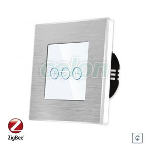 Intrerupator Simplu cu Variator cu Touch din Sticla si Rama de Aluminiu LUXION, protocol Zigbee, Prize - Intrerupatoare, Luxion, Luxion