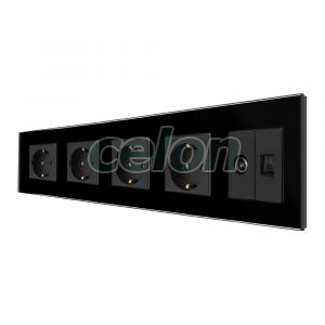 Priza Cvadrupla Schuko + TV + Internet cu Rama Din Sticla LUXION, Prize - Intrerupatoare, Luxion, Luxion