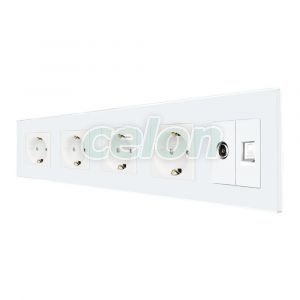 Priza Cvadrupla Schuko + TV + Internet cu Rama Din Sticla LUXION, Prize - Intrerupatoare, Luxion, Luxion