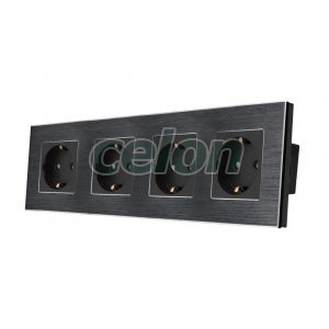 Priza Cvadrupla LUXION cu rama din aluminiu, Prize - Intrerupatoare, Luxion, Luxion