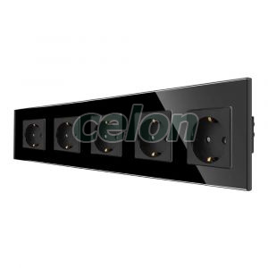 Priza Cvintupla LUXION cu rama din sticla, Prize - Intrerupatoare, Luxion, Luxion