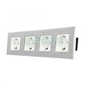 Priza Cvadrupla LUXION cu rama din aluminiu, Prize - Intrerupatoare, Luxion, Luxion