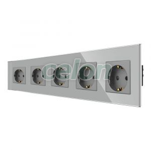 Priza Cvintupla LUXION cu rama din sticla, Prize - Intrerupatoare, Luxion, Luxion