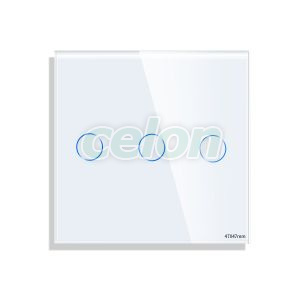 Luxion Panou Intrerupator Triplu cu Touch Mini din Sticla Alb, Prize - Intrerupatoare, Luxion, Luxion