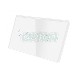 Luxion Panou Intrerupator Dublu + Simplu cu Touch din Sticla Alb, Prize - Intrerupatoare, Luxion, Luxion
