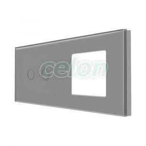 Luxion Panou Intrerupator Dublu cu Touch + Priza Simpla Gri, Prize - Intrerupatoare, Luxion, Luxion