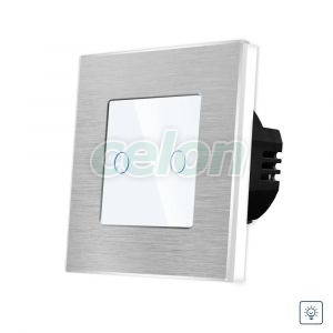 Intrerupator Dublu cu Variator si Touch din Sticla si Rama de Aluminiu LUXION, Prize - Intrerupatoare, Luxion, Luxion