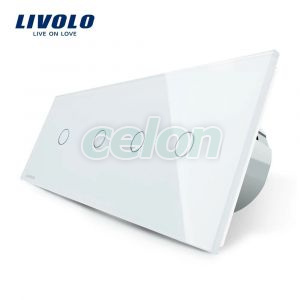 Intrerupator LIVOLO cu touch din sticla cu 4 intrerupatoare simple, Prize - Intrerupatoare, Livolo, Livolo