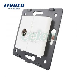 Priza dubla televizor + priza internet Livolo, Prize - Intrerupatoare, Livolo, Livolo