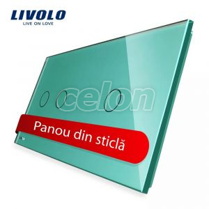 Panou intrerupator dublu + simplu cu touch Livolo din sticla, Prize - Intrerupatoare, Livolo, Livolo