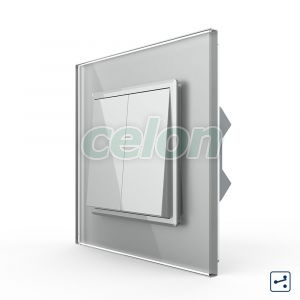 Intrerupator Dublu Mecanic Cap Cruce LIVOLO cu Rama din Sticla - Serie Noua, Prize - Intrerupatoare, Livolo, Livolo