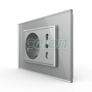 Priza dubla italiana Livolo cu rama din sticla - standard italian, Prize - Intrerupatoare, Livolo, Livolo