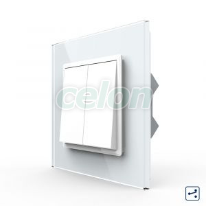 Intrerupator Dublu Mecanic Cap Cruce LIVOLO cu Rama din Sticla - Serie Noua, Prize - Intrerupatoare, Livolo, Livolo
