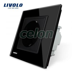 Priza simpla Livolo cu rama din sticla, Prize - Intrerupatoare, Livolo, Livolo