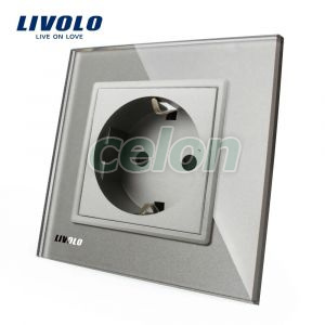 Priza simpla Livolo cu rama din sticla, Prize - Intrerupatoare, Livolo, Livolo