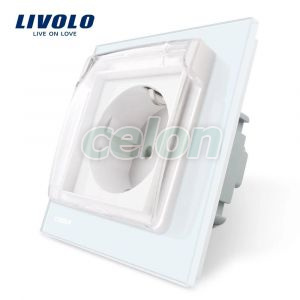 Priza simpla Livolo cu rama din sticla si capac de protectie rezistent la apa, Prize - Intrerupatoare, Livolo, Livolo