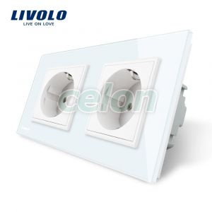Priza dubla Livolo cu rama din sticla, Prize - Intrerupatoare, Livolo, Livolo