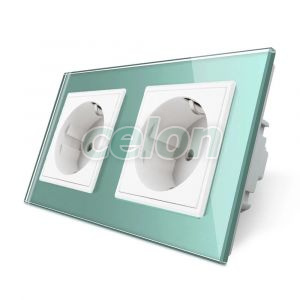 Priza dubla Livolo cu rama din sticla, Prize - Intrerupatoare, Livolo, Livolo