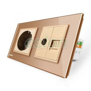Priza dubla Livolo cu rama din sticla 1 priza Schuko+TV/internet, Prize - Intrerupatoare, Livolo, Livolo