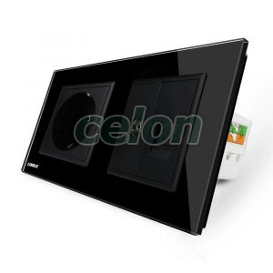Priza dubla Livolo cu rama din sticla 1 priza Schuko+TV/internet, Prize - Intrerupatoare, Livolo, Livolo