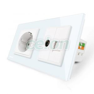Priza dubla Livolo cu rama din sticla 1 priza Schuko+TV/internet, Prize - Intrerupatoare, Livolo, Livolo