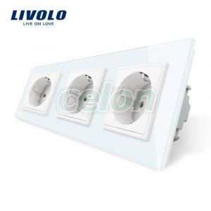 Priza tripla Livolo cu rama din sticla, Prize - Intrerupatoare, Livolo, Livolo