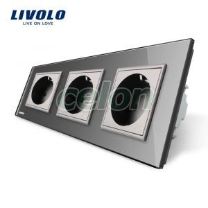 Priza tripla Livolo cu rama din sticla, Prize - Intrerupatoare, Livolo, Livolo