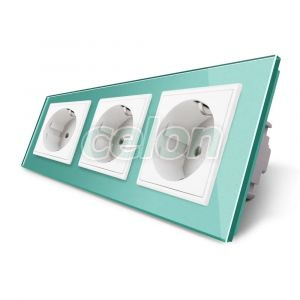 Priza tripla Livolo cu rama din sticla, Prize - Intrerupatoare, Livolo, Livolo