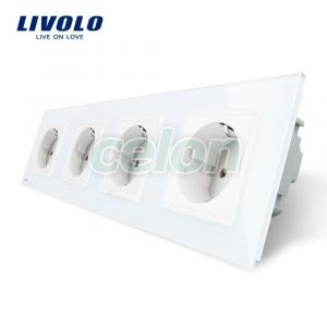 Priza cvadrupla Livolo cu rama din sticla, Prize - Intrerupatoare, Livolo, Livolo
