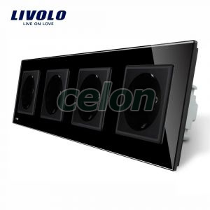 Priza cvadrupla Livolo cu rama din sticla, Prize - Intrerupatoare, Livolo, Livolo